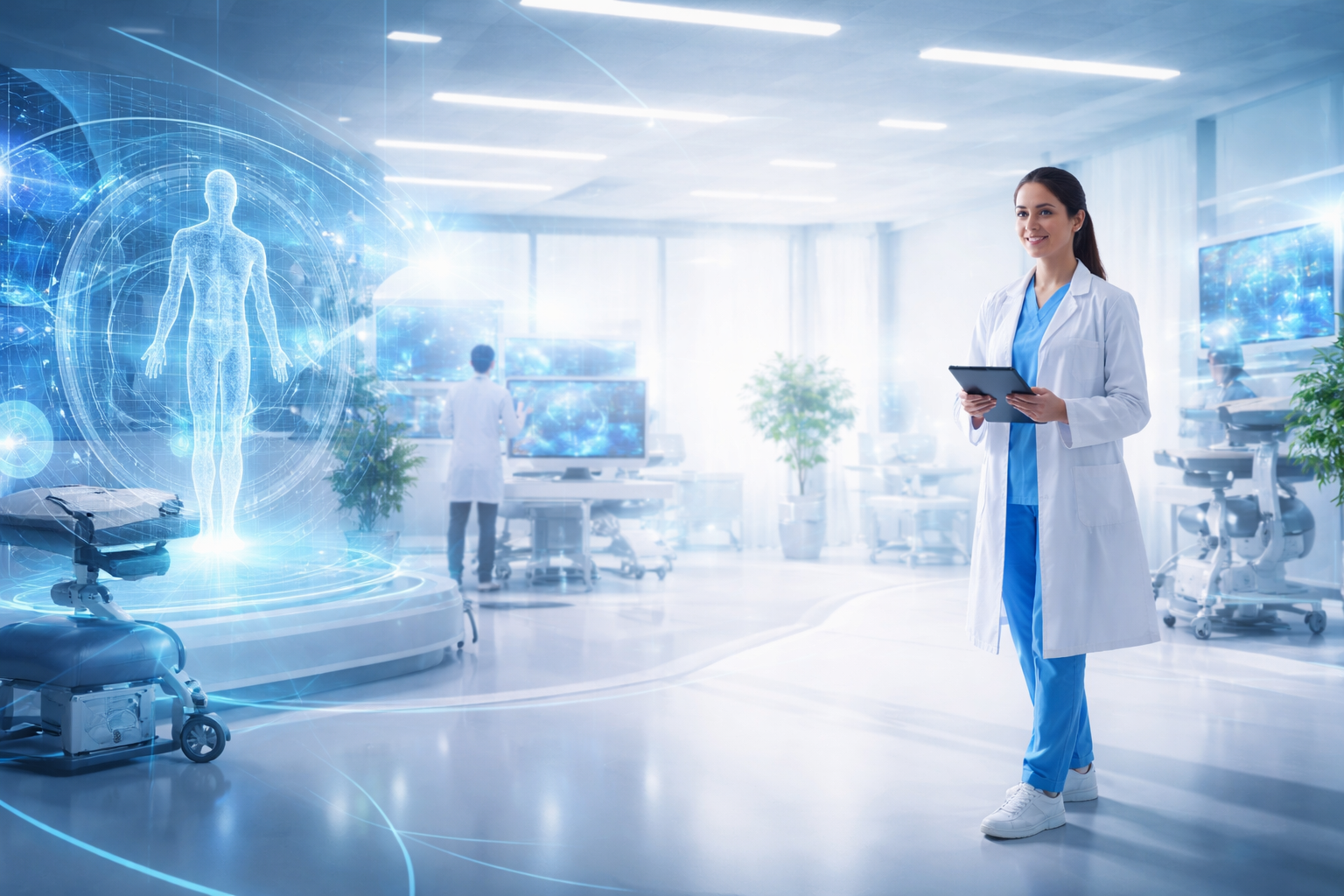 Nowoczesne, jasne wnętrze związane z technologiami medycznymi lub pracą nad prototypem urządzenia.